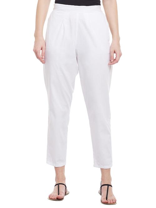 white solid cotton peg trouser - 15054072 - Standard Image - 1