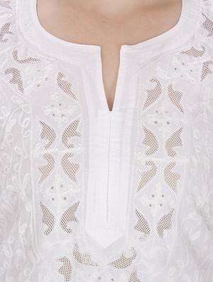 white cotton solid kurta - 15055125 - Standard Image - 4