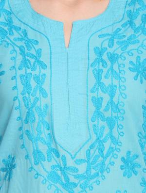 blue cotton solid kurta - 15055129 - Standard Image - 4