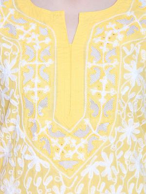 yellow cotton solid kurta - 15055140 - Standard Image - 4