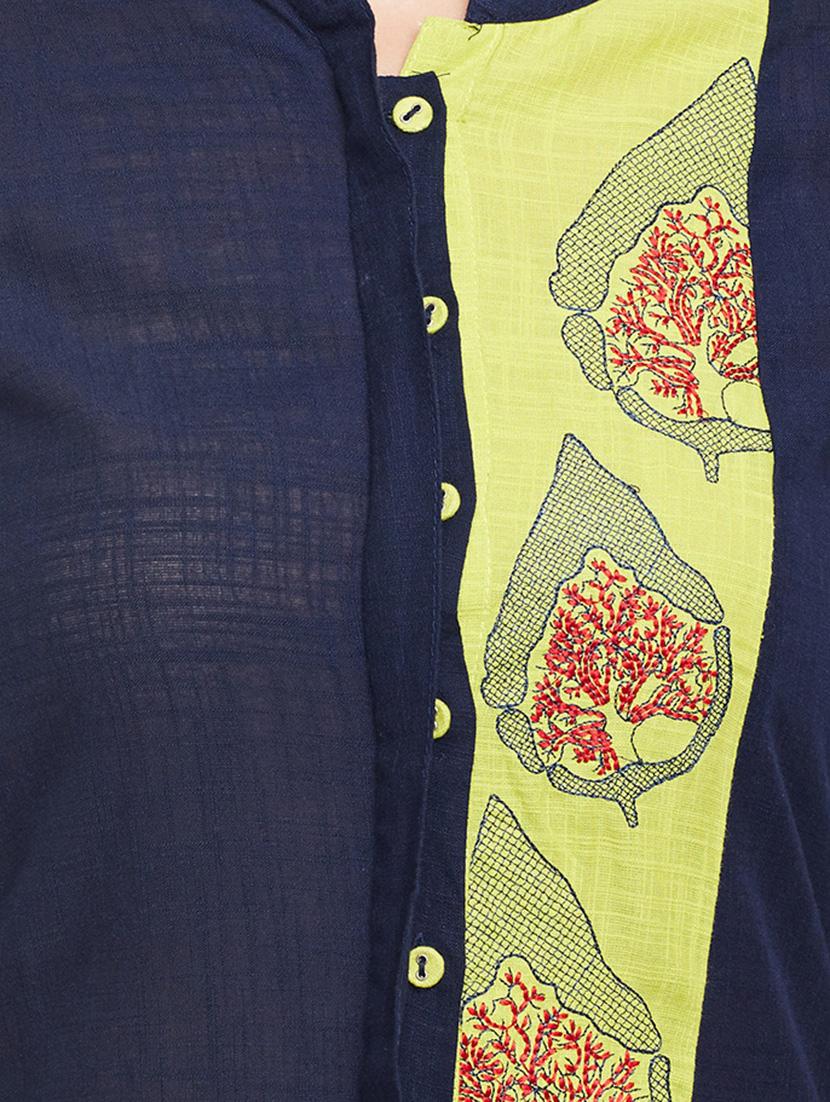 blue rayon straight kurta - 15056029 - Zoom Image - 4