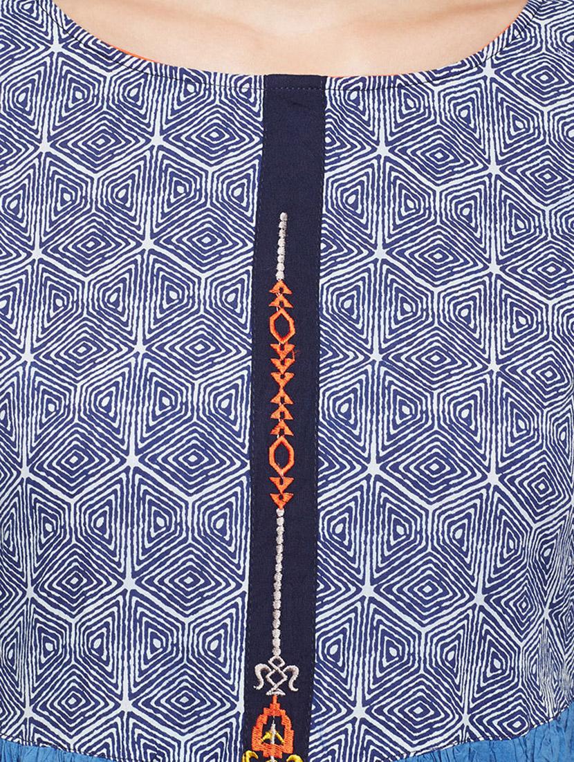 blue cotton high low kurta - 15056063 - Zoom Image - 4