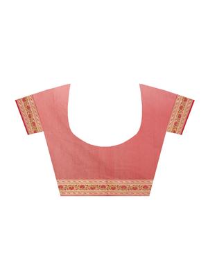 red cotton blend woven saree with blouse - 15057164 - Standard Image - 4