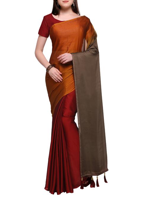 orange crepe ombre saree with blouse - 15059516 - Very Small Image - 1