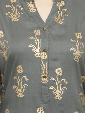 gold foil printed kurta palazzo set - 15060306 - Standard Image - 4