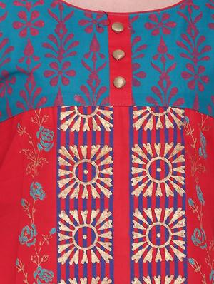 red cotton straight kurta - 15069435 - Standard Image - 4