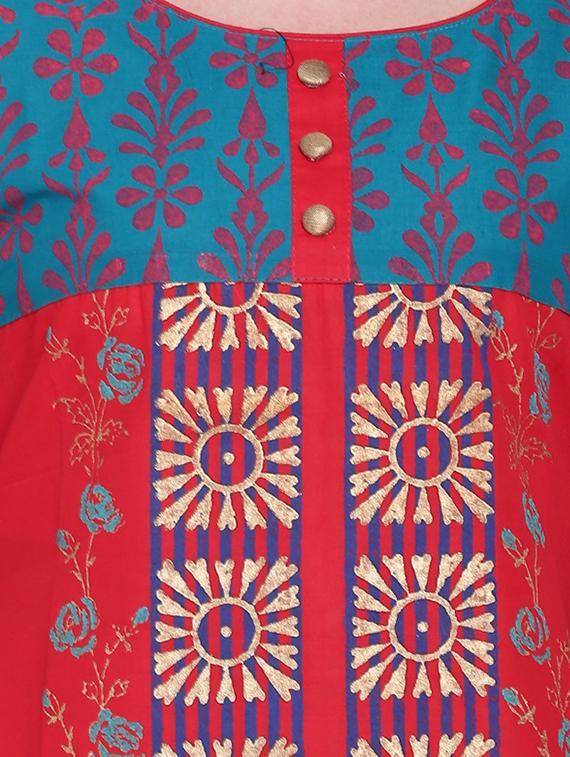 red cotton straight kurta - 15069435 - Zoom Image - 4