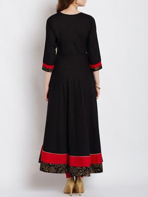 black cotton solid kurta - 15070135 - Standard Image - 4
