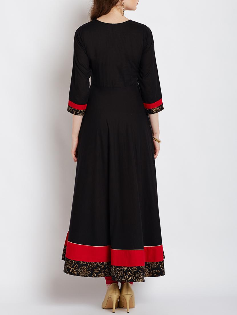 black cotton solid kurta - 15070135 - Zoom Image - 4