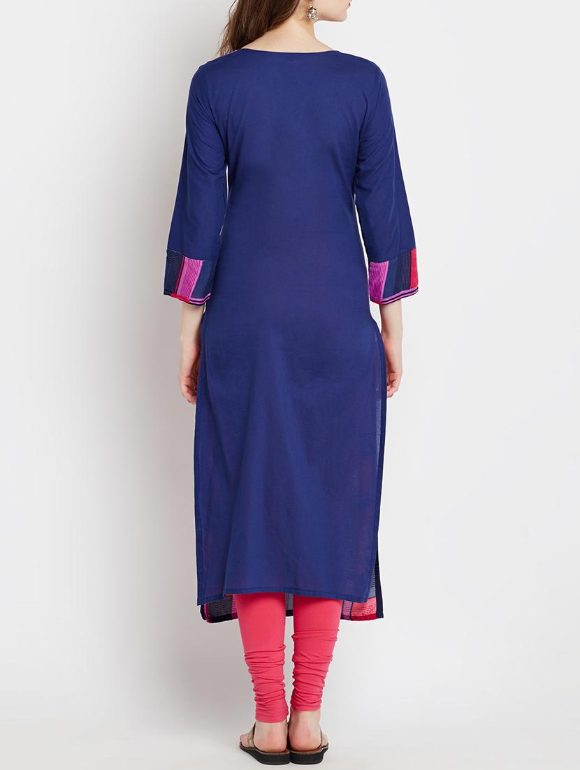 blue rayon straight kurta - 15070214 - Zoom Image - 4