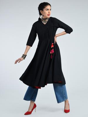 Fusion pleated yoke Dress with embroidery & tassels - 15071579 - Standard Image - 4