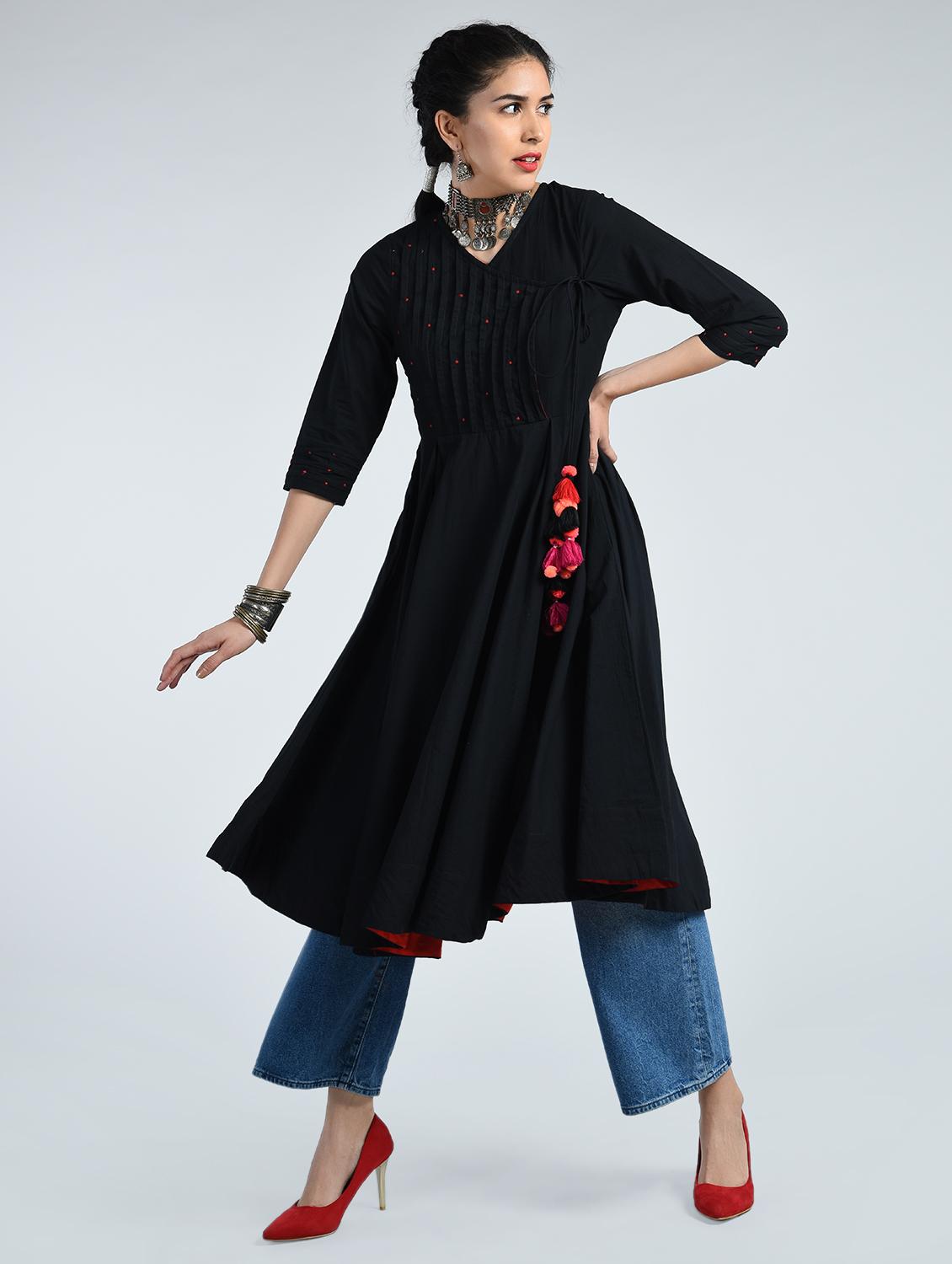 Fusion pleated yoke Dress with embroidery & tassels - 15071579 - Zoom Image - 4