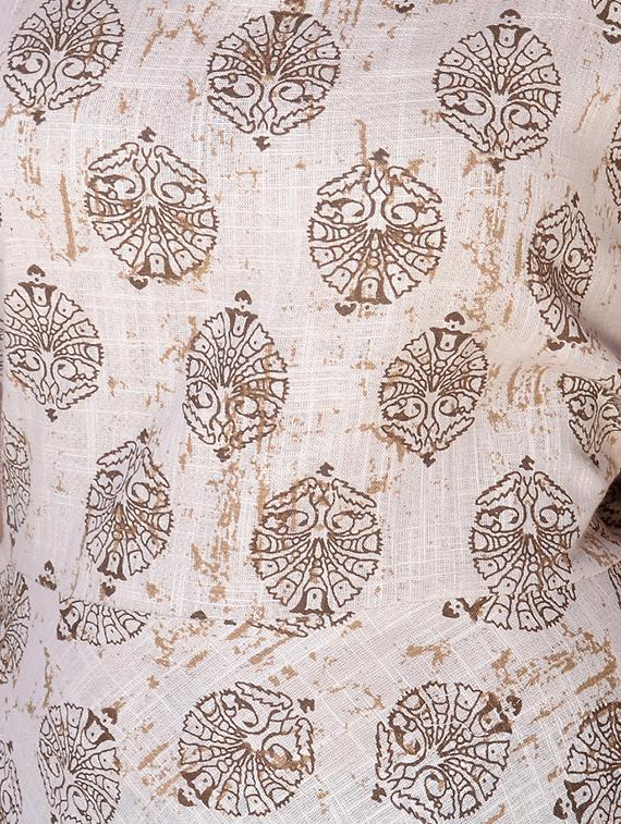 beige cotton a-line kurta - 15081338 - Zoom Image - 4