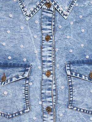 light blue solid embellished denim shirt - 15085661 - Standard Image - 4