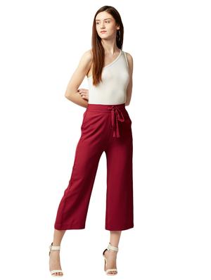 Maroon solid wide leg trouser - 15086025 - Standard Image - 4