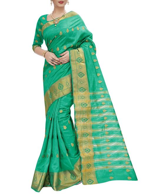turquoise silk blend banarasi saree with blouse - 15086157 - Standard Image - 1