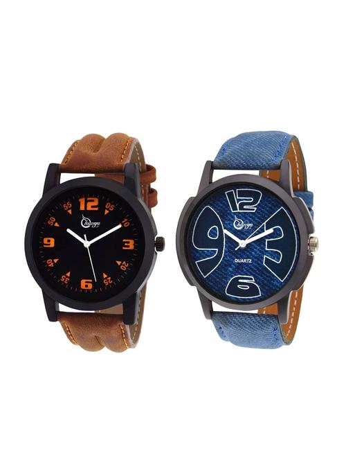 shunya sf103106 blue and brown stylish strap wrist watch combo for men's and boy's - 15088071 - Standard Image - 1