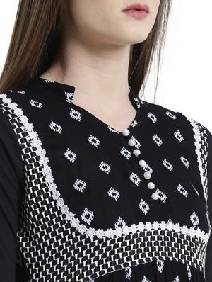 mandarin neck printed a-line dress - 15092382 - Standard Image - 4
