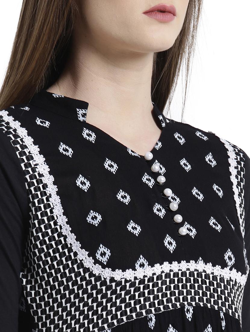 mandarin neck printed a-line dress - 15092382 - Zoom Image - 4