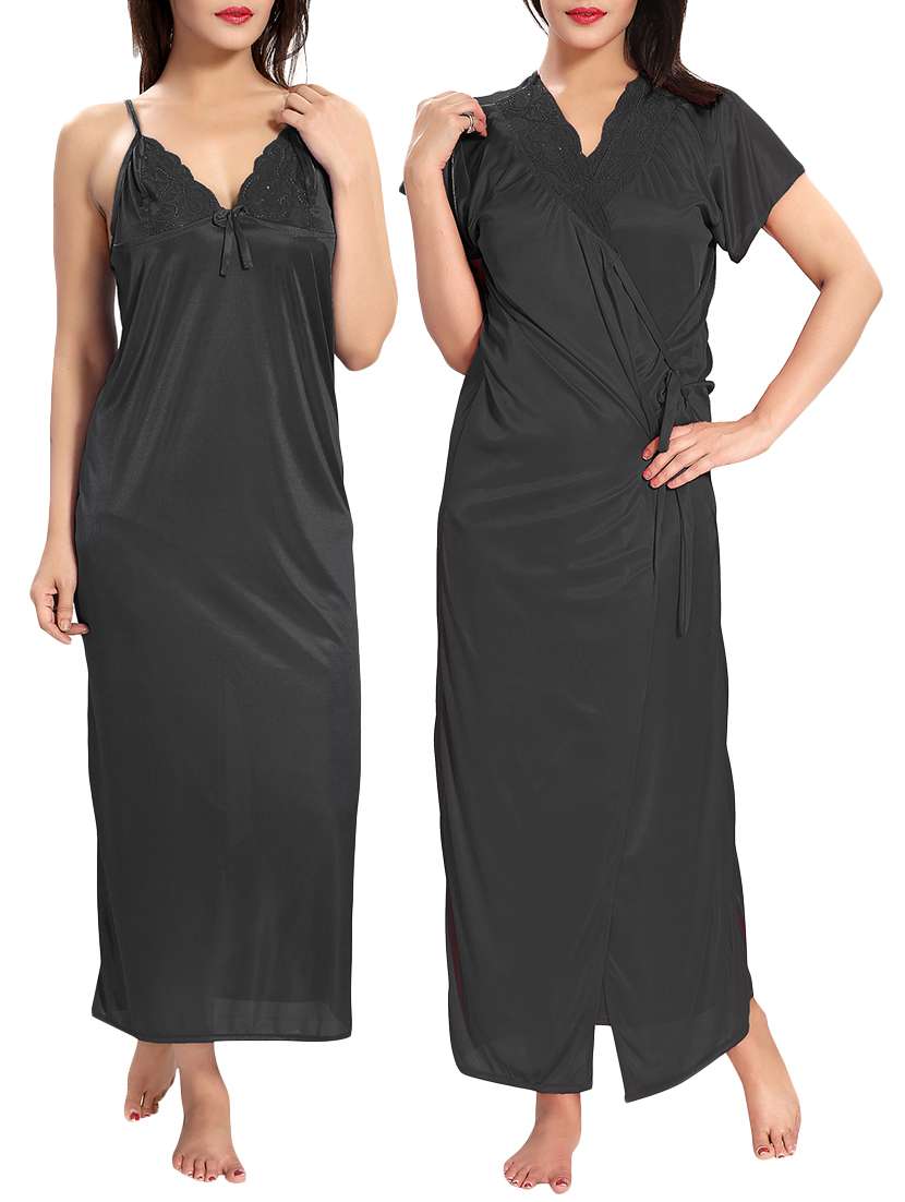 black solid sleepwear robe set