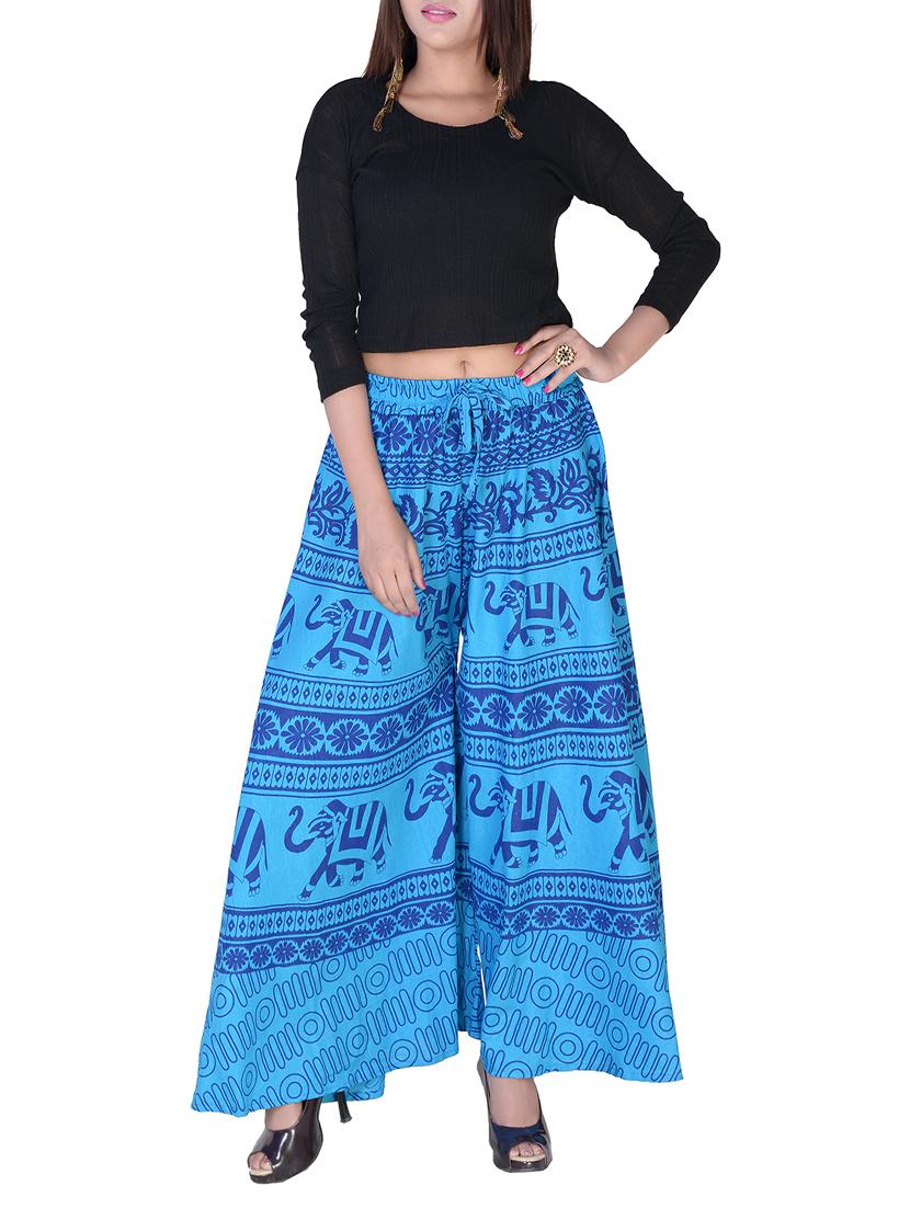 blue cotton palazzos - 15102410 - Zoom Image - 4
