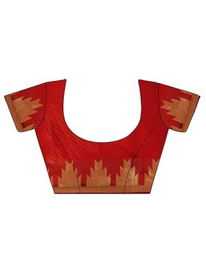 red cotton silk woven saree with blouse - 15103391 - Standard Image - 4