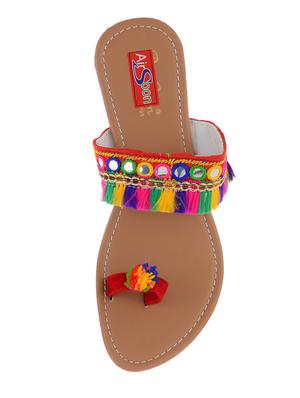 multi colored one toe kolhapuri - 15105638 - Standard Image - 4
