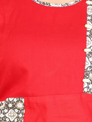Red cotton straight kurta - 15106249 - Standard Image - 4