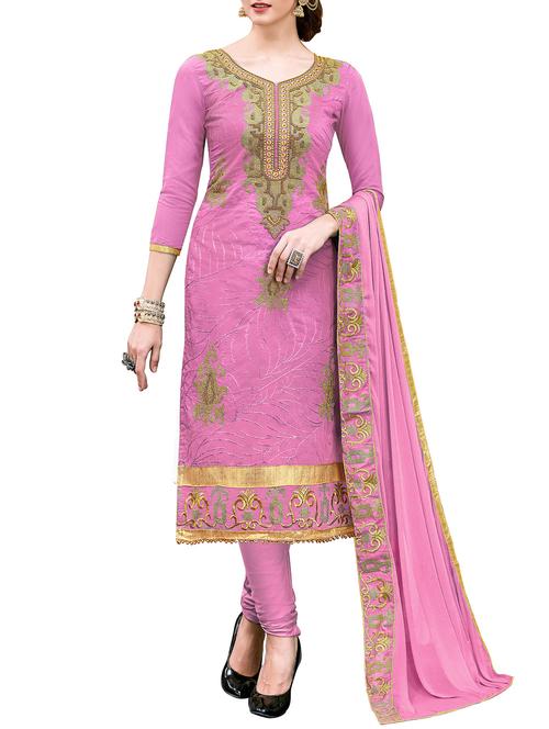 Embroidered unstitched churidaar suit - 15107347 - Standard Image - 1