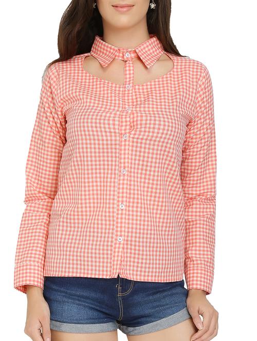 cutout detail checkered shirt - 15108581 - Standard Image - 1