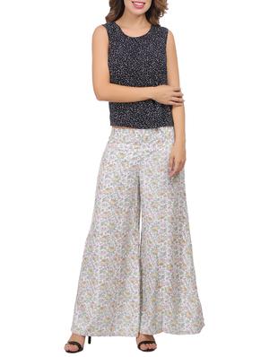 White floral flared palazzo - 15111315 - Standard Image - 4