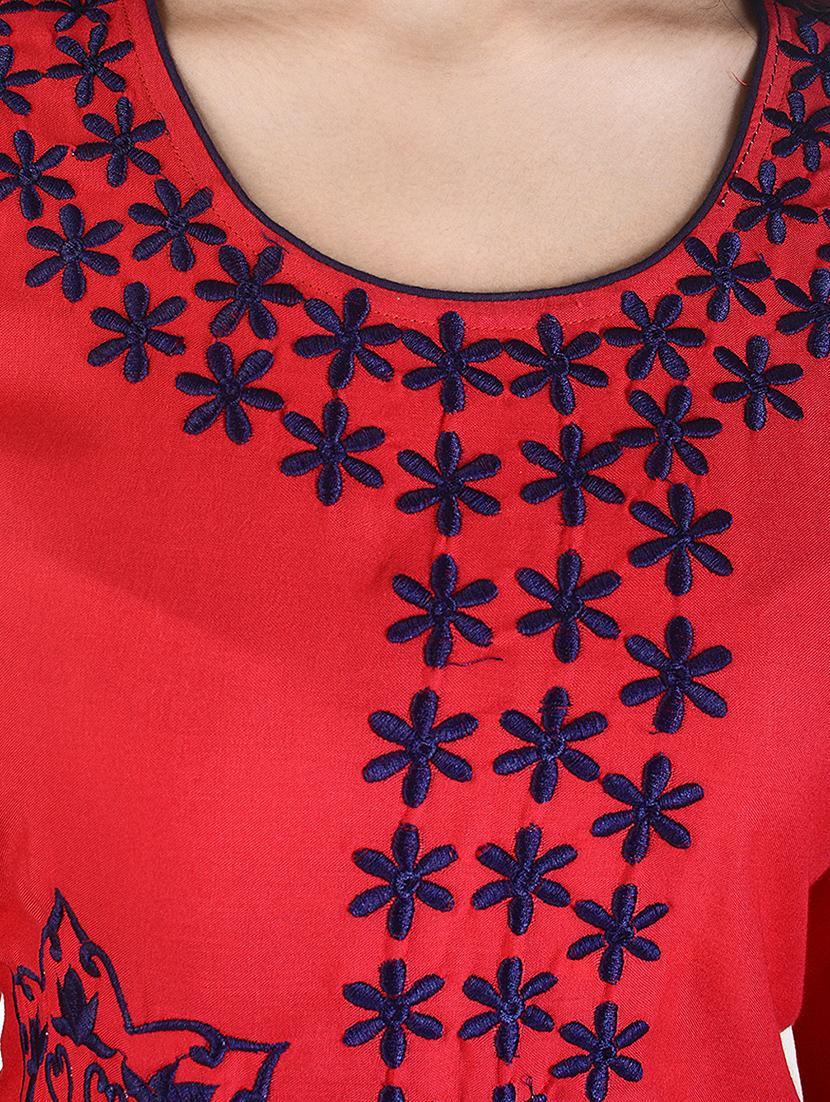 red rayon straight kurta - 15113066 - Zoom Image - 4