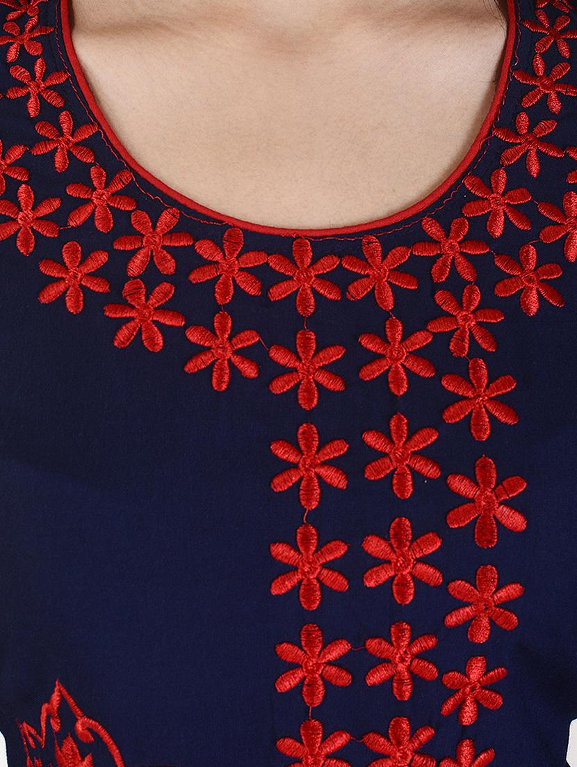 blue rayon straight kurta - 15113067 - Zoom Image - 4