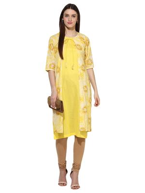 yellow cotton layered kurta - 15113421 - Standard Image - 4