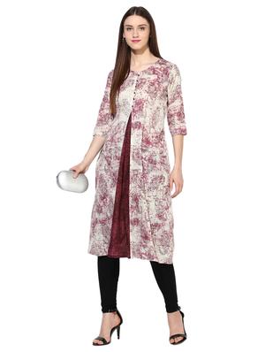 maroon cotton a-line kurta - 15113431 - Standard Image - 4