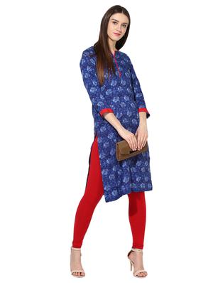 blue rayon straight kurta - 15113434 - Standard Image - 4
