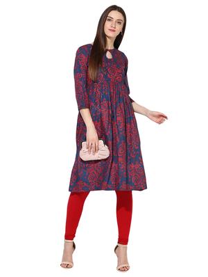 blue cotton flared kurta - 15113441 - Standard Image - 4