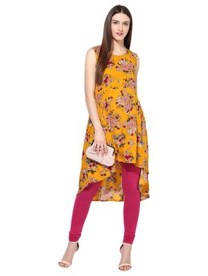 mustard crepe high low kurta - 15113442 - Standard Image - 4