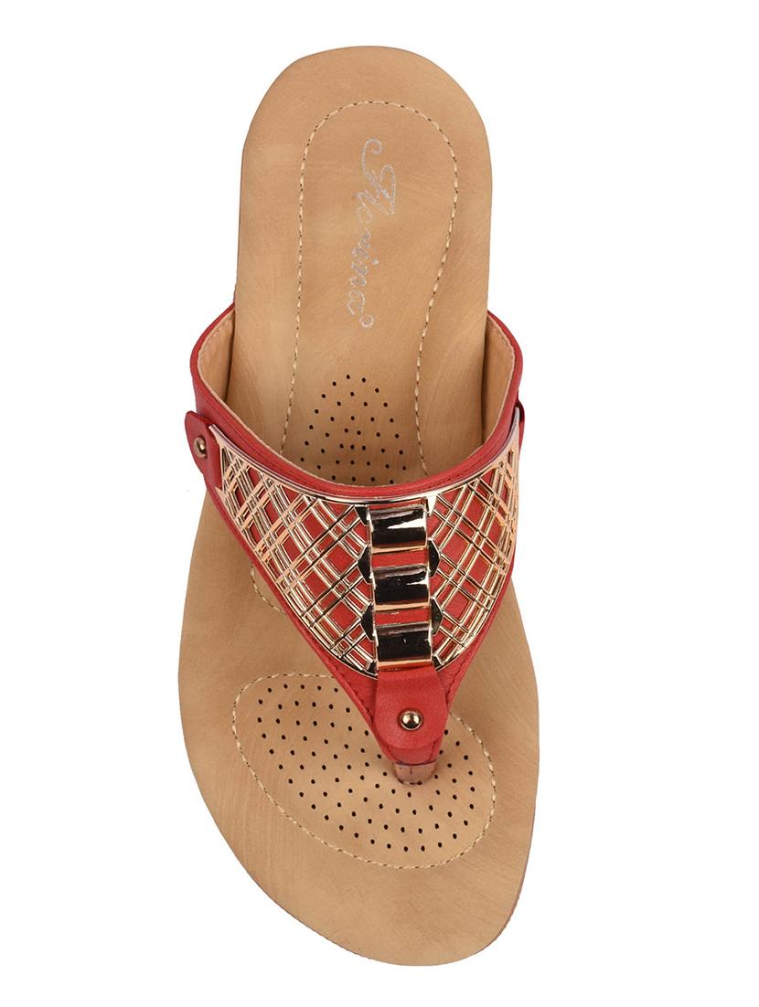 maroon faux leather slip on sandals - 15113721 - Zoom Image - 4