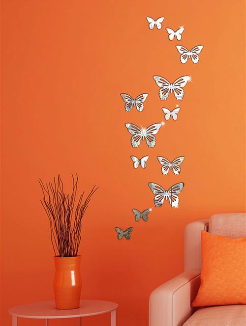 butterfly silver acrylic mirror sticker - 15114463 - Standard Image - 1