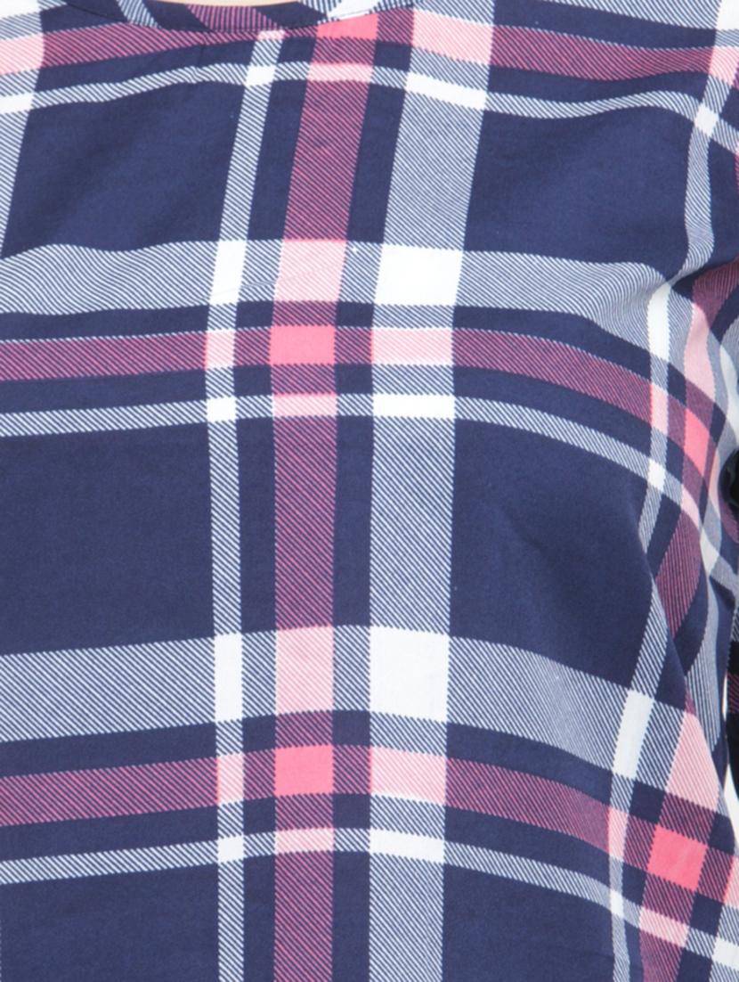 blue checkered crepe top - 15115069 - Zoom Image - 4