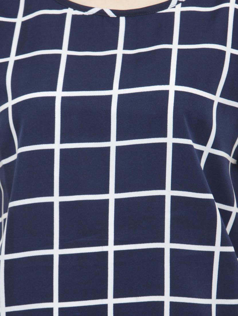 blue checkered crepe top - 15115241 - Zoom Image - 4