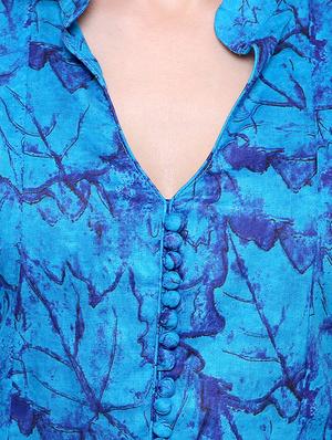 blue cotton flared kurta - 15115343 - Standard Image - 4