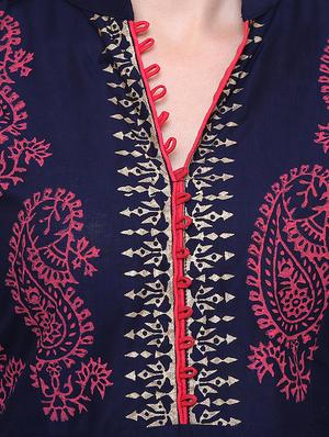 blue cotton flared kurta - 15115348 - Standard Image - 4