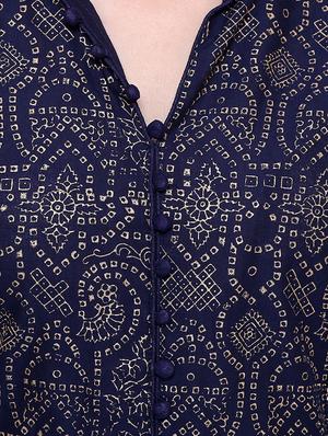 blue cotton flared kurta - 15115349 - Standard Image - 4
