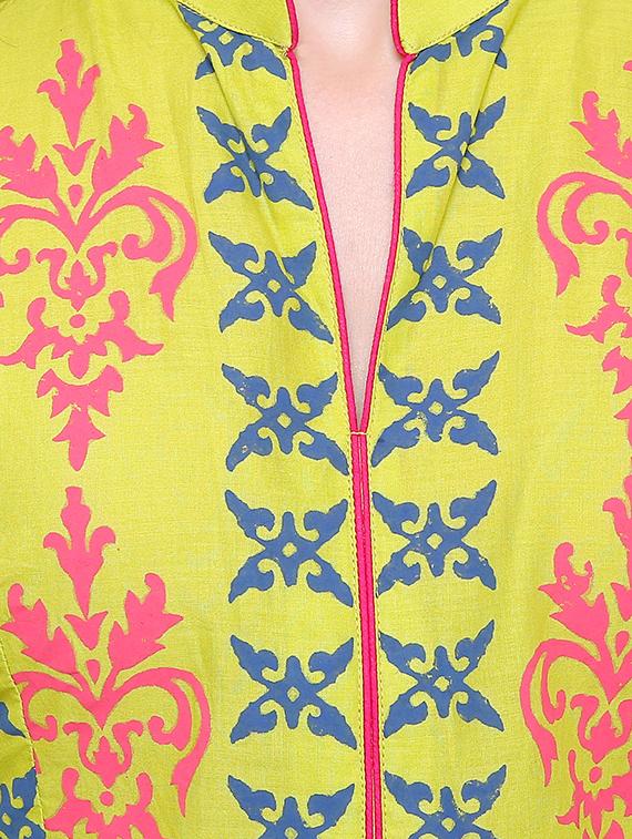 yellow cotton a-line kurta - 15115352 - Zoom Image - 4