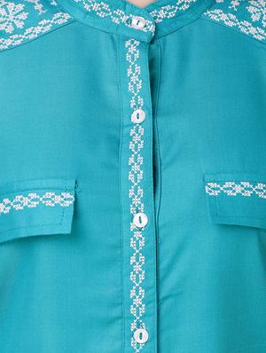 blue cotton embroidered shirt - 15115664 - Standard Image - 4