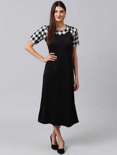 black checkered cotton dungaree - 15116210 - Very Small Image - 1