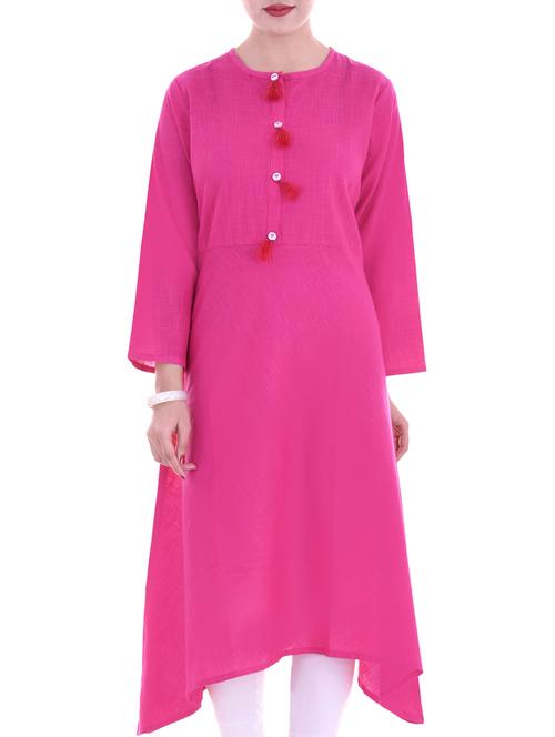 pink cotton asymmetric kurti - 15116217 - Standard Image - 1
