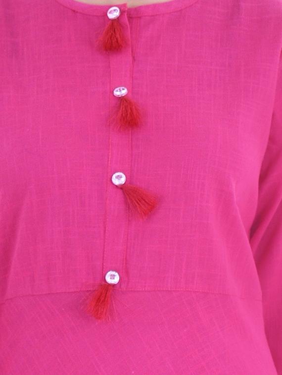 pink cotton asymmetric kurti - 15116217 - Zoom Image - 4